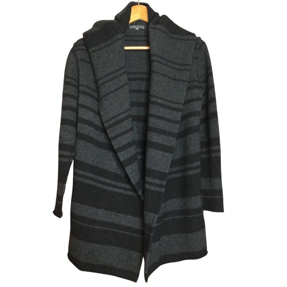 Vince Womens XS Black & Gray Striped Hooded Cardigan Sweater